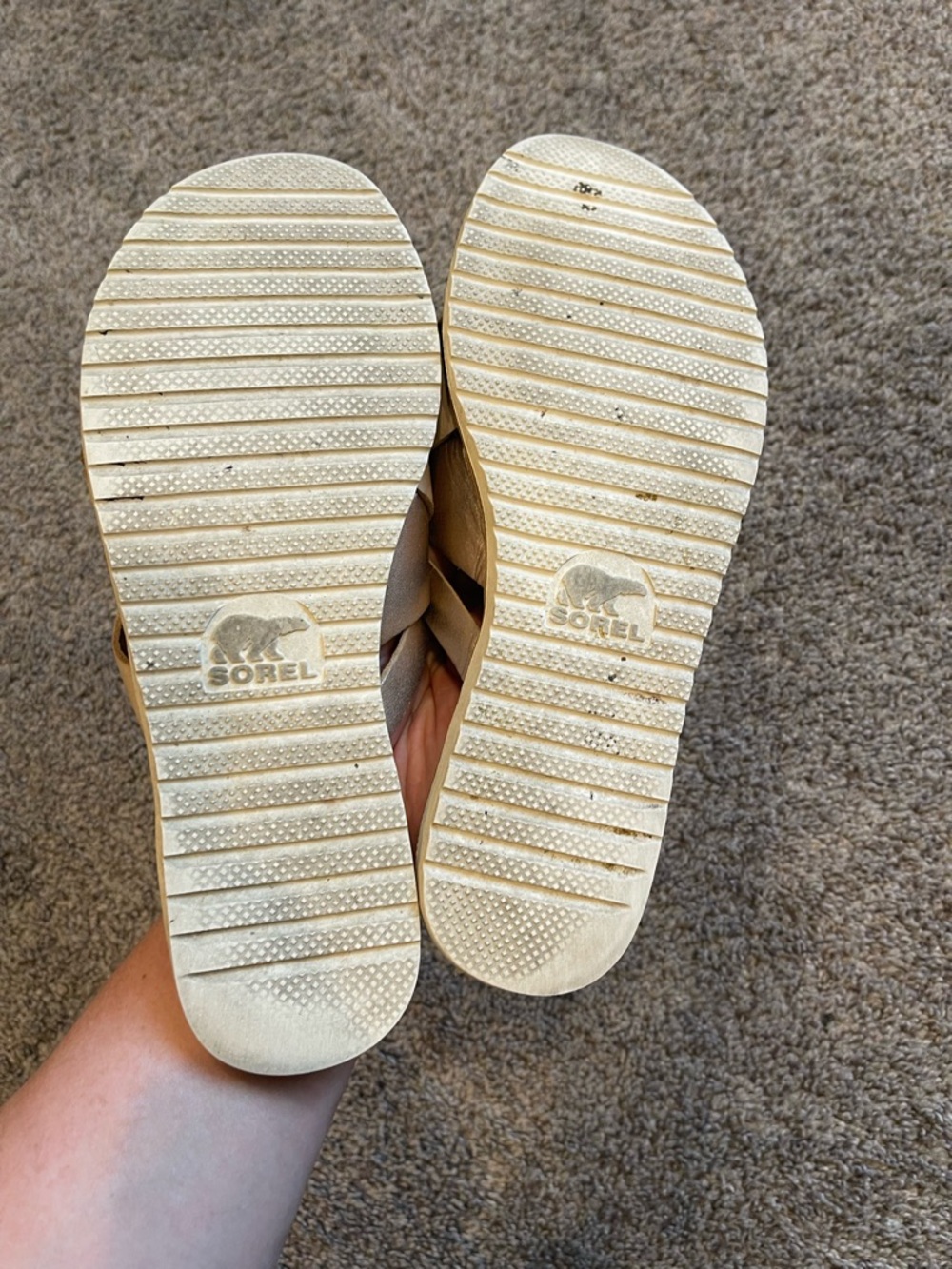 Sorel Leather Slide Sandals Silver & Cream Woven Straps Size 9 - Picture 5 of 6